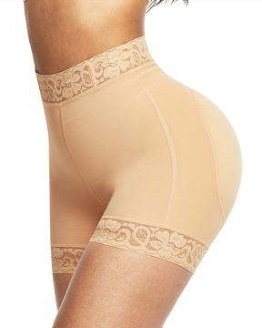 Pantalones cortos moldeadores de cintura media con ropa interior de control de barriga de encaje antideslizante para mujeres levantador de glúteos
