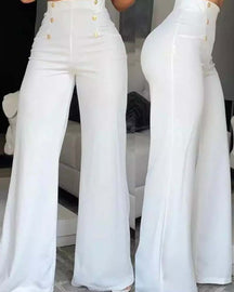 Pantalones acampanados con doble botonadura y personalidad delgada y elegante