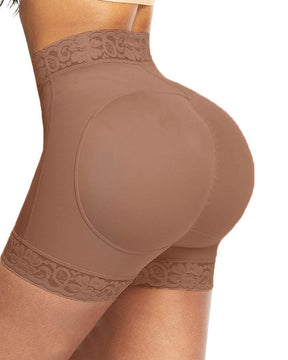 Pantalones cortos moldeadores de cintura media con ropa interior de control de barriga de encaje antideslizante para mujeres levantador de glúteos