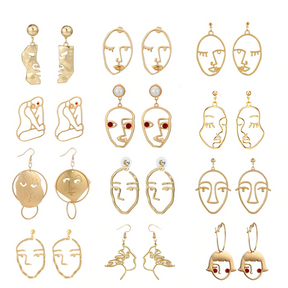 Pendientes Huecos Decorados Con Cuentas De Cara Creativa De Moda