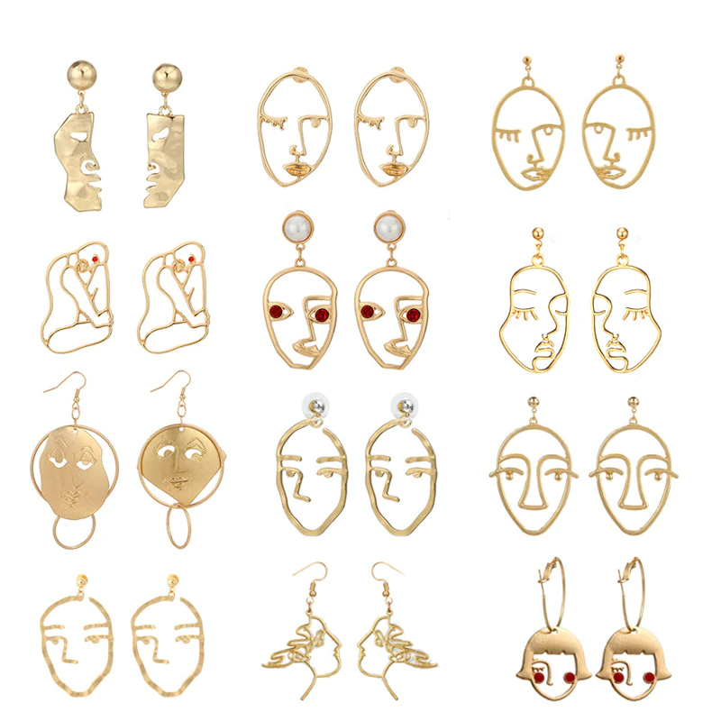 Pendientes Huecos Decorados Con Cuentas De Cara Creativa De Moda