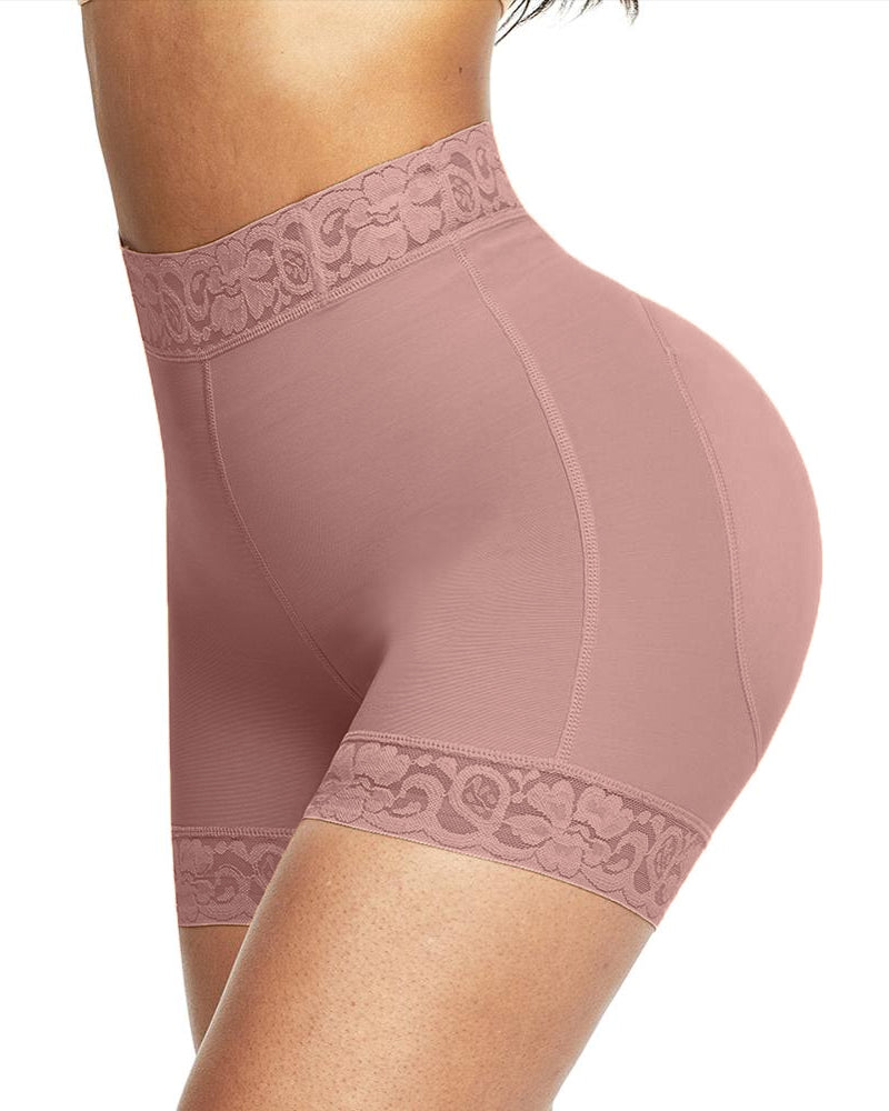 Pantalones cortos moldeadores de cintura media con ropa interior de control de barriga de encaje antideslizante para mujeres levantador de glúteos