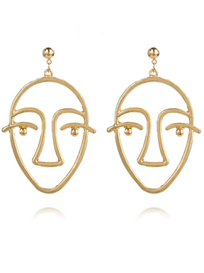 Pendientes Huecos Decorados Con Cuentas De Cara Creativa De Moda