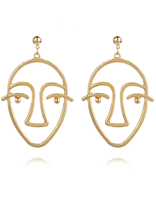 Pendientes Huecos Decorados Con Cuentas De Cara Creativa De Moda