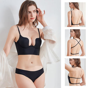 Liftup low back plunge bra brasier con relleno ligero que realza el escote ropa interior