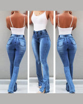 Pantalones vaqueros de cintura alta acampanados con abertura elástica para mujer