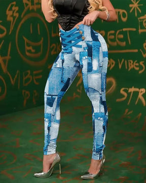 Leggings de levantamiento de cadera con tiras y doble botonadura