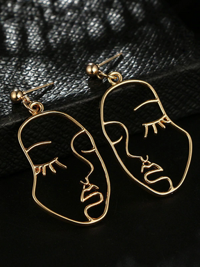 Pendientes Huecos Decorados Con Cuentas De Cara Creativa De Moda