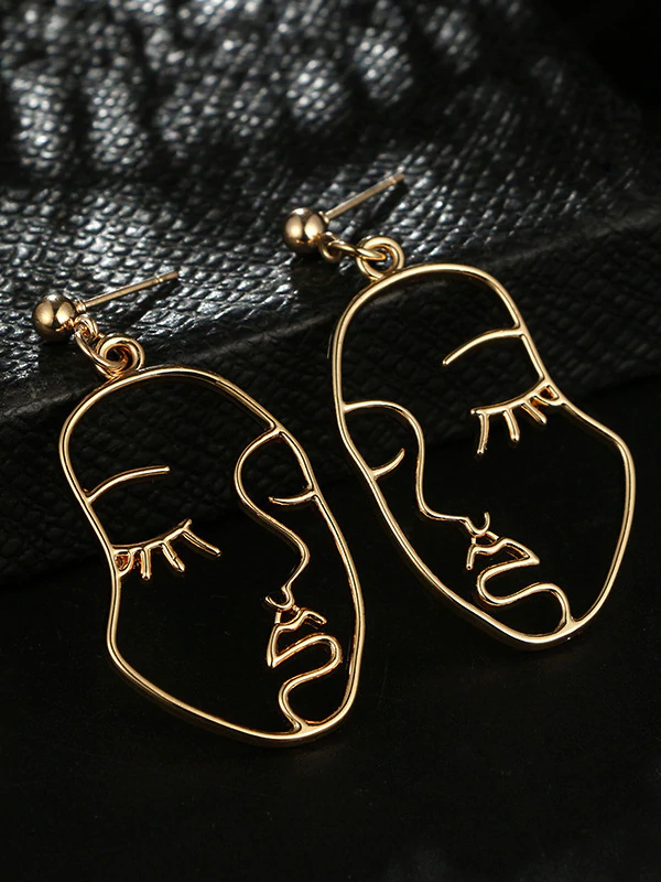 Pendientes Huecos Decorados Con Cuentas De Cara Creativa De Moda