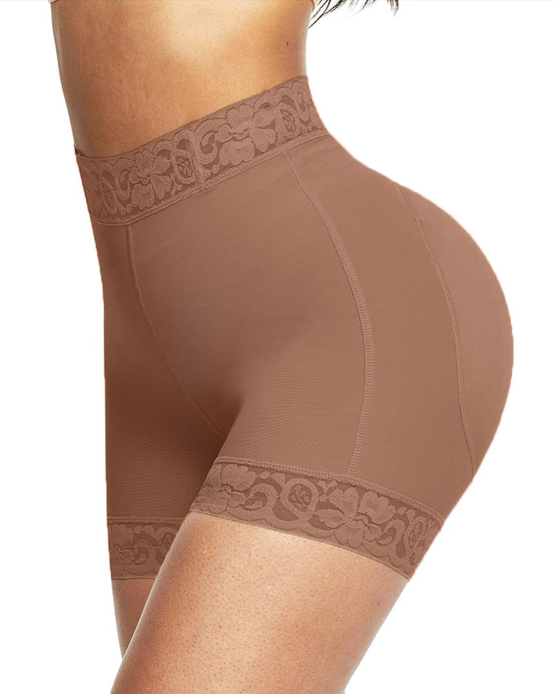 Pantalones cortos moldeadores de cintura media con ropa interior de control de barriga de encaje antideslizante para mujeres levantador de glúteos