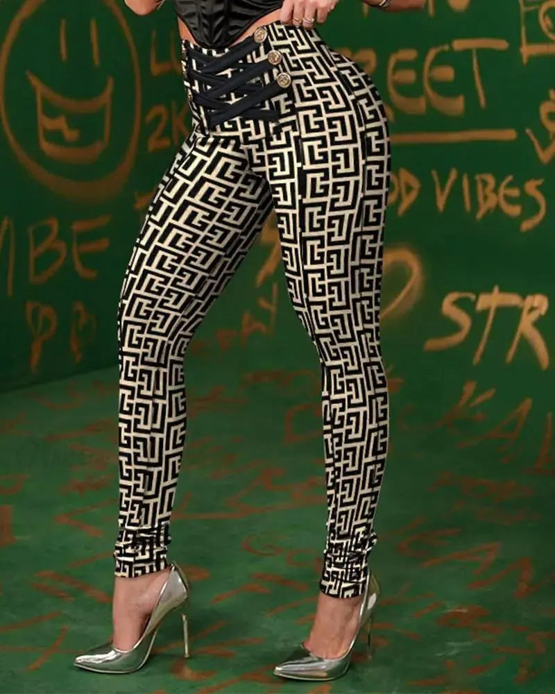 Leggings de levantamiento de cadera con tiras y doble botonadura