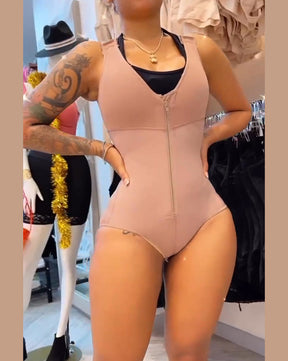 Body con cremallera y control de barriga